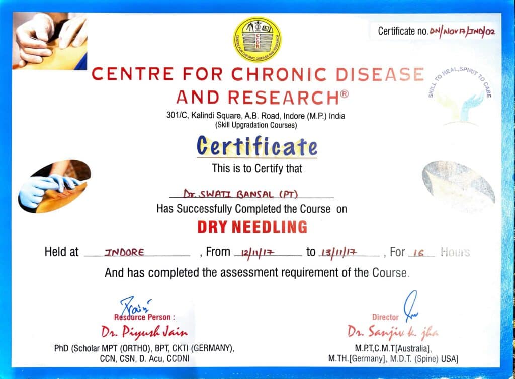 CERTIFICATE OF CENTRE FOR CHRONIC DISEASE AND RESEARCH - SWATI BANSAL