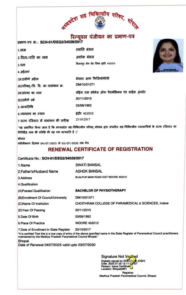RENEWAL CERTIFICATE OF REGISTRATION - Swati Bansal